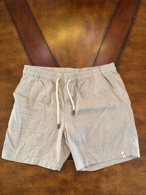 Men's Light Beige Drawstring Flat Front Shorts